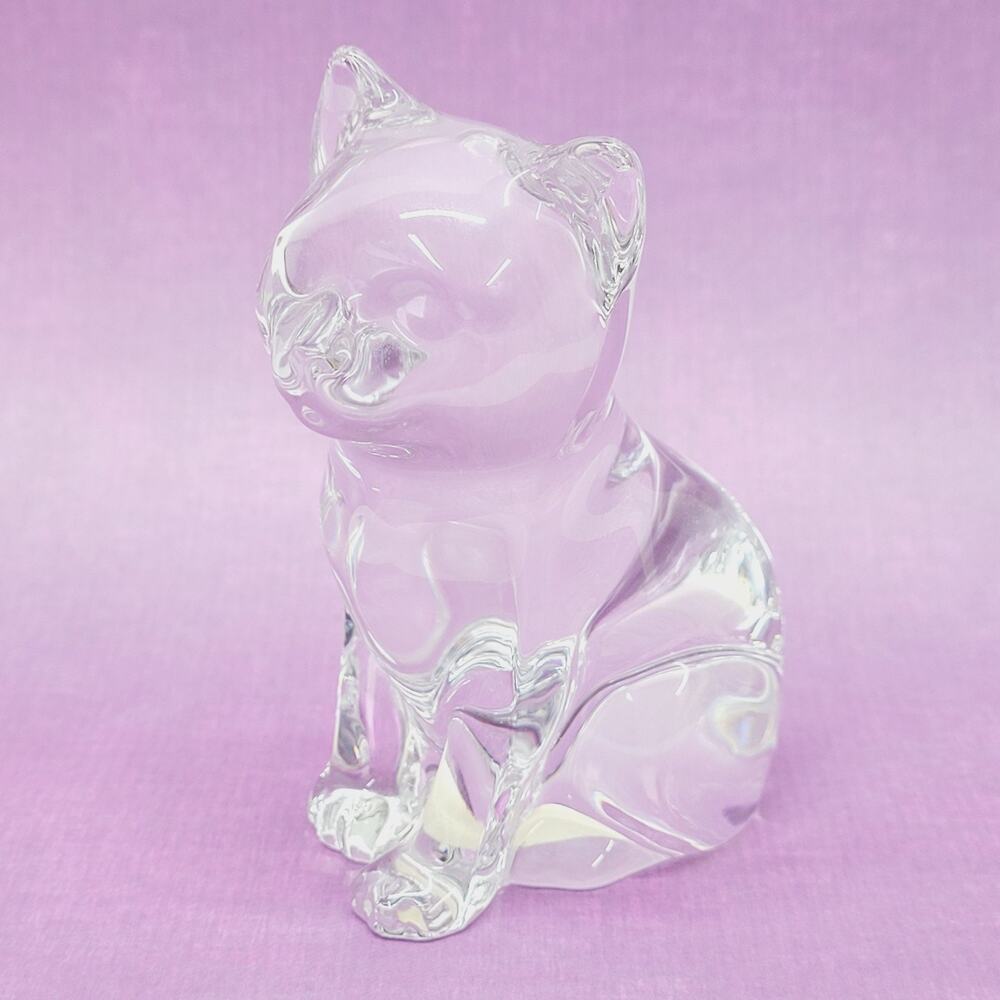 Vtg Princess House Pets 24% Lead Crystal Cat Kitty Sitting Figurine Paperweight